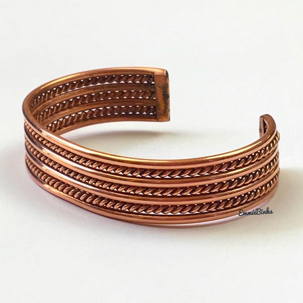 Vintage Genuine Navajo Native American Tahe Copper Cuff Bracelet - 7 Strand